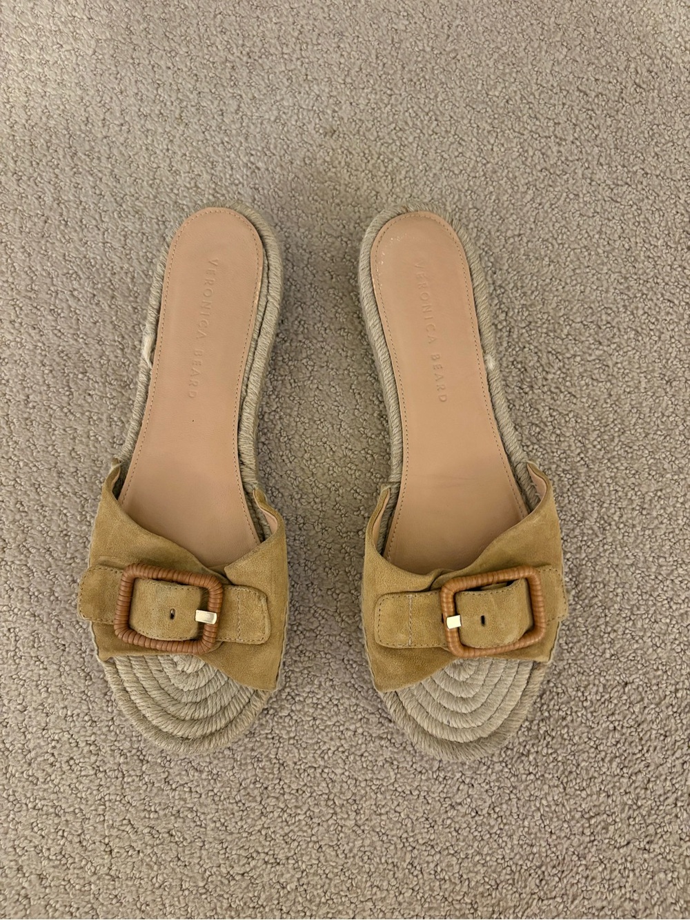 Veronica Beard Tan Suede Espadrille Slide Sandals Size 9